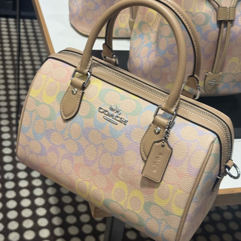 Coach Rowan Satchel Bag In Rainbow Signature Canvas CDA90 Sand Multi - Picture 3 of 11
